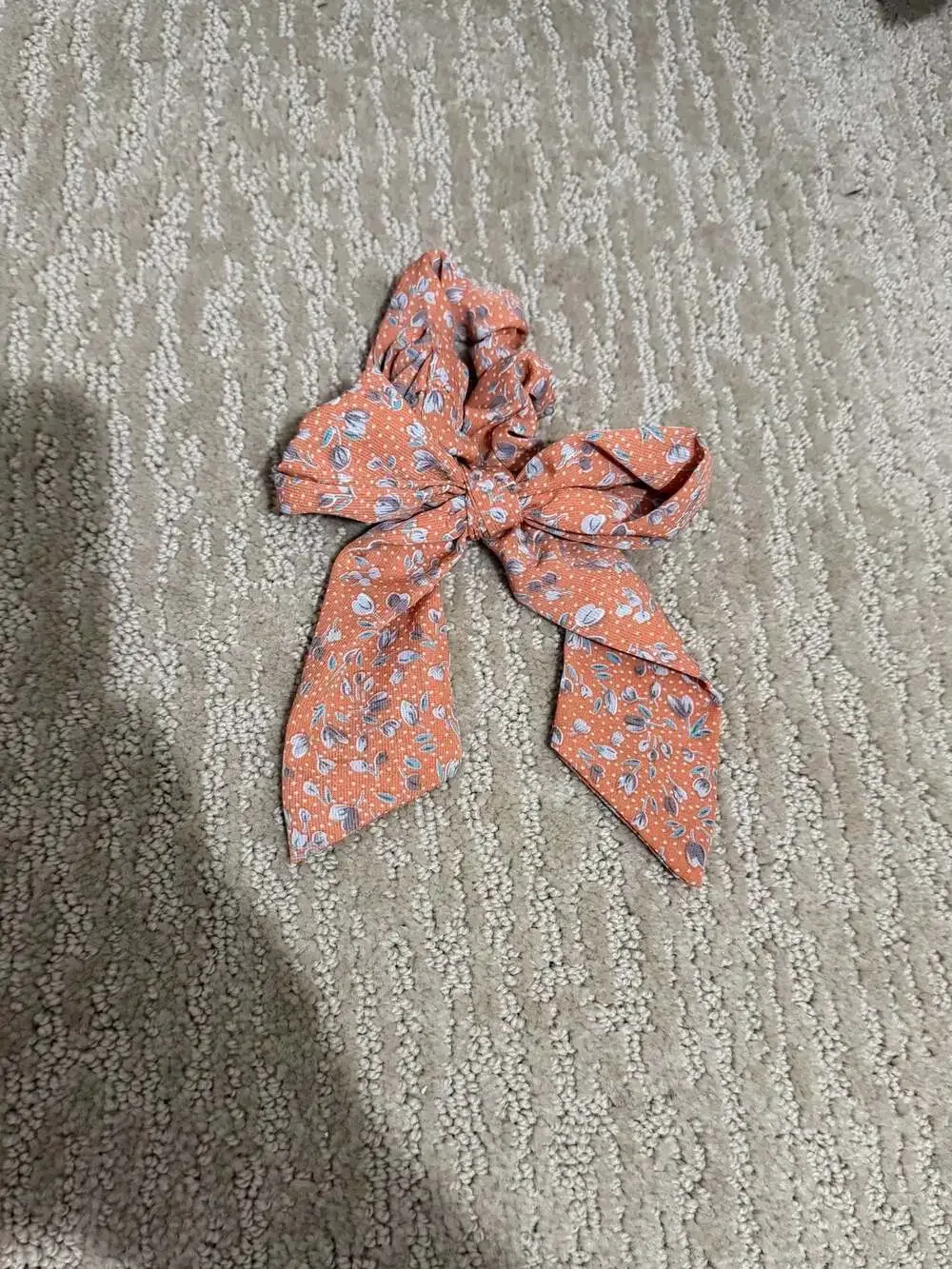 Floral Print Bow Scrunchie Orange